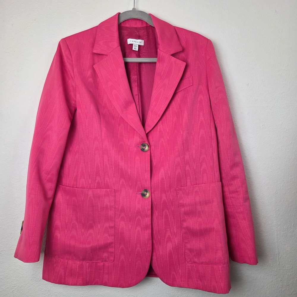 Topshop Blazer Women US 2 Pink Textured‎ Moire Two-Button Long Sleeve Jacket